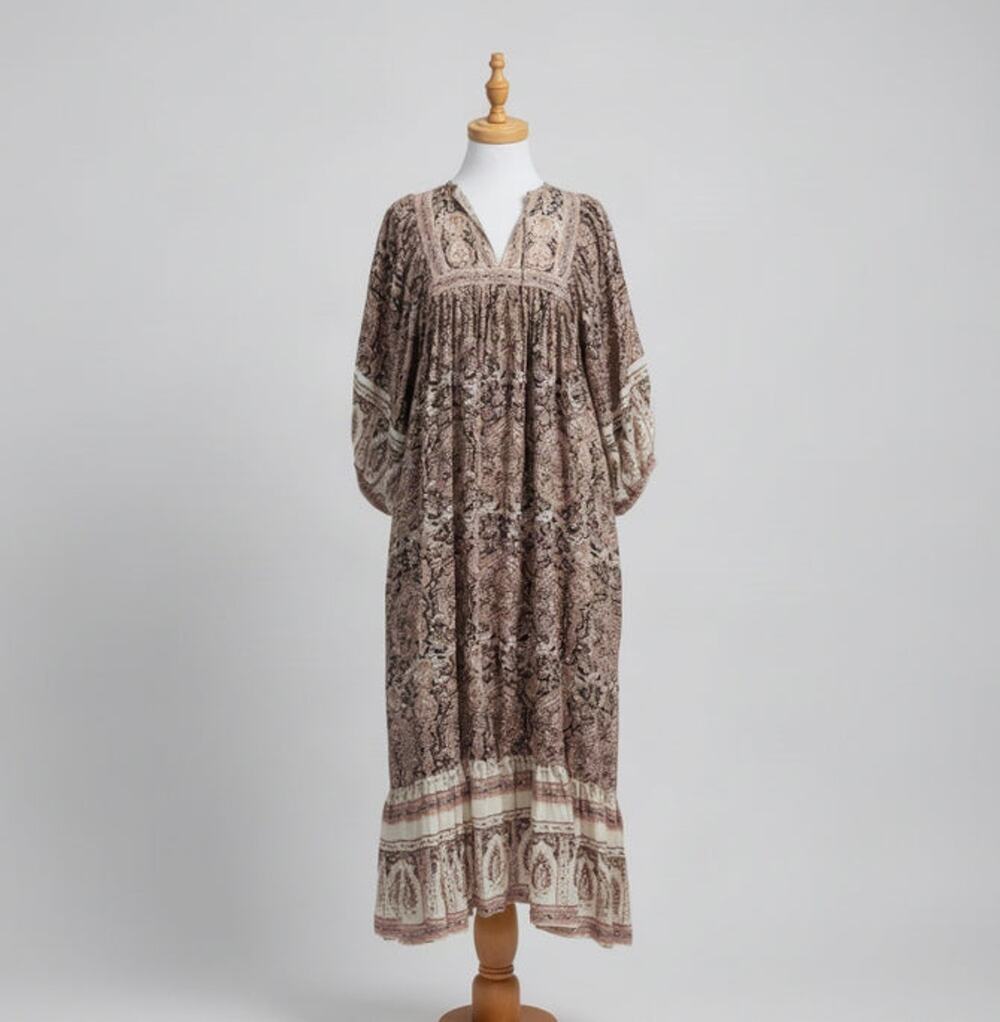 Cleobella cream, black, and blush print Celia dress, size XS